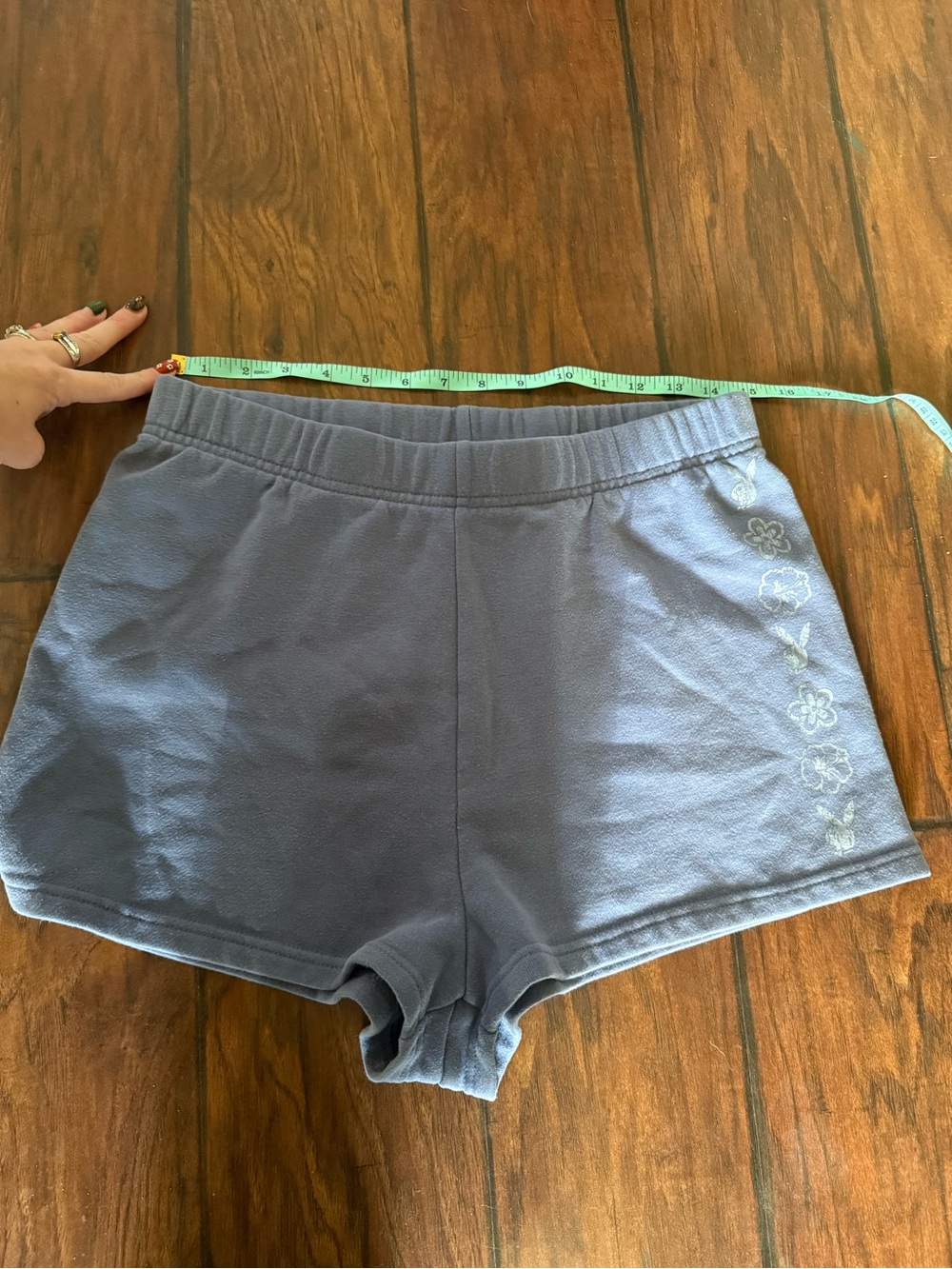 PLAYBOY Heather Blue Athletic Shorts with Side Floral Stitching